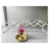 UNDER COUNTER GLASS RACK AND BRASS W/ CRANBERRY