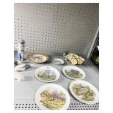 ALABASTER ANIMAL, PLATES, DONKEY CART, DUCK