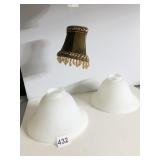 2 GLASS SHADES AND MINI SHADE W/ BEADS
