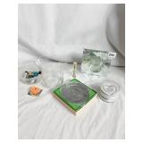 SAND ART, CANDLE HOLDER, HALLMARK PEWTER PLATE,