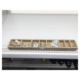 WOODEN CRATE WITH SMALL COMPARTMENTS, ETC.