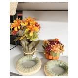 FLOWERS IN VASE AND WOVEN WREATHS
