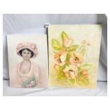 OIL ON CANVAS LADY & FLORAL SCENE 18 X 14