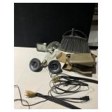 PAIR OF SPEAKERS, REPLACEMENT BROOM, ALARM CLOCK,