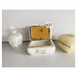MUSICAL BOX, ART GLASS VASE, STONE BOX