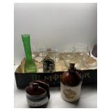 ABBOT AND COSTELLA GLASS, GREEN VASE, NAPKIN