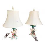 TWO HAND PAINTED LAMPS W/ SHADES WOMEN HOLDING