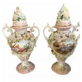 SPAIN URNS 17" H PORCELAIN W/ ORNATE FLOWERS ONE
