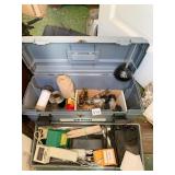 PLASTIC TOOLBOX FILLED WITH GARDENING TOOLS