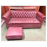 BURGUNDY BRASS TACK TUFTED COUCH NEEDS CLEANED