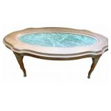 GRAINED STONE INLAY OVAL COFFEE TABLE