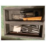 HAND MADE WOOD BOX WITH LIFT OUT, WELDING TORCH,