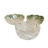 CUT GLASS BOWLS LARGE ONE HAS CHIP ON EDGE,