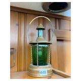 BRASS AND GREEN GLASS FAUX LANTERN