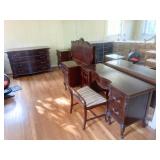 BURLED MAHOGANY CHEST ON CHEST 6 DRAWERS