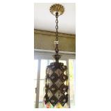 HANGING VINTAGE LAMP WITH IRIDESCENT GLASS PRISMS