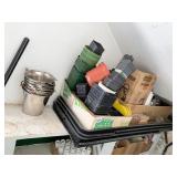 6 CINDER BLOCK SQUARES, SHELVES, SPRINKLERS,