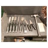 WOOD CARVING FORGED STEEL CHISELS AND HAMMER
