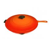LE CREUSET 12.5" D SKILLET W/ LID MARKED H ON LID