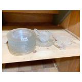 8 GLASS BOWLS GRAVY BOAT LINER AND GLASS SUGAR