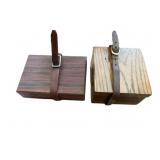 CARVED WOOD BOXES W/ LEATHER STRAPS