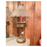 HEAVY PRE-OIL LAMP WITH GLASS SHADE BRASS