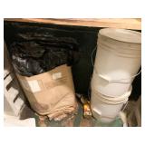 6 CINDER BLOCKS, BOARDS, 5 GALLON BUCKETS WITH