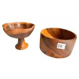 WOOD PEDESTAL BOWL AND SALAD BOWL 3.5" H X 7" W