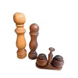 WOOD SALT & PEPPER SHAKERS AND CONDIMENT SET