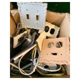 BOX OF ELECTRICAL ITEMS, JUNCTION BOXES, CORDS,