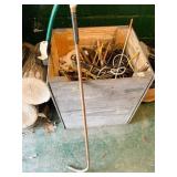 WOOD BOX OF COPPER PIPE SCRAPS, ODDS AND ENDS,