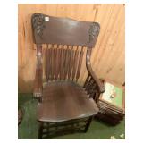 ANTIQUE SOLID WOOD ARROW BACK CHAIR WITH CARVED