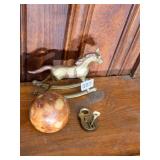 OLD ENGLISH SQUIRE BRASS LOCK AND KEY, ALABASTER