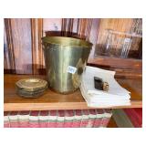 BRASS ICE BUCKET, HEAVY BRASS COASTERS, BRASS