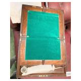 WOOD WRITING BOX WITH GLASS INK WELL, SEALING