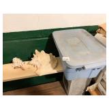 SMALL CORAL ON WOOD STAND, LARGE CONCH SHELL,