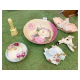 LIMOGES COVERED CANDY BOWL, CZECH HAND PAINTED