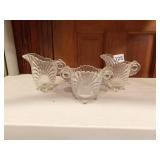 PRESSED GLASS CREAMERS AND SUGAR