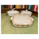 CORNING WARE 3 CASSEROLE DISHES WITH LIDS