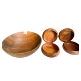 WOOD SALAD BOWL SET 1 LARGE AND 4 SMALL BOWLS 11"