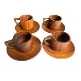 TEAK 4 WOOD CUPS AND SAUCERS