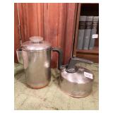 COPPER BOTTOM REVERE WARE COFFEE POT AND KETTLE