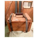 ANTIQUE WOOD BOX WITH 2 KEYS, LEATHER STRAPS,