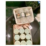 GLASS MCCORMICK SPICE BOTTLES, GREEN TOPS AND