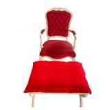 TUFTED BACK ARMCHAIR RED VELVET UPHOLSTERY W/