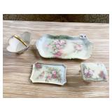 ROSE DESIGN HAND PAINTED DRESSER TRAY, DISH BOWL,