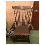 ANTIQUE WOOD CHAIR WITH CARVED BACK AND ARMS