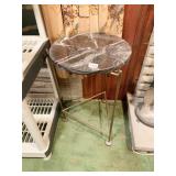 TRIANGULAR BRASS BASE AND ROUND MARBLE TOP