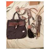 CANVAS AND LEATHER TOOL BAG WITH PRUNERS, LEATHER