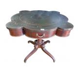 CLOVER LEAF TOP TABLE W/ LEATHER TOP 4 LEG BASE